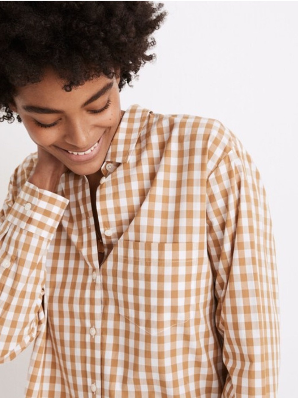 Madewell Side-Button Oversized Ex-Boyfriend Shirt in Gingham Check